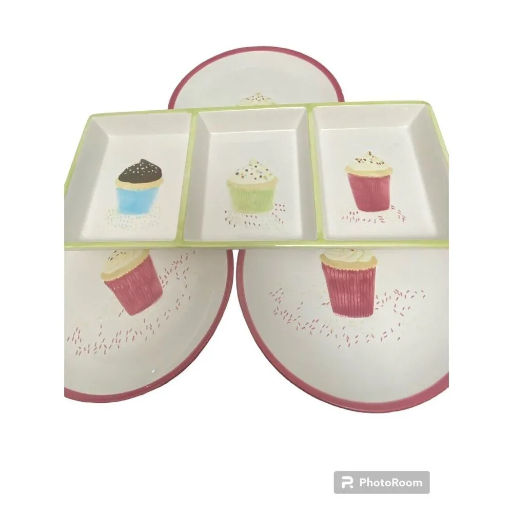 Dessert Plates Set, 3 W/ Serving Tray,‎ Oneida Sprinkles.